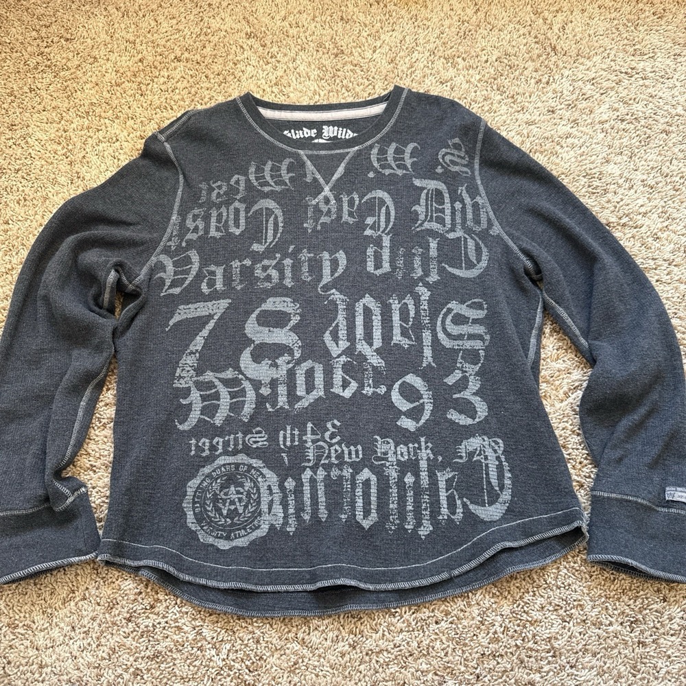 Y2k Slade Wilder Dark Grey Thermal Long Sleeve XL Waffle Knit Grunge Skater